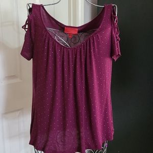 Jennifer Lopez purple criss cross sleeve top L